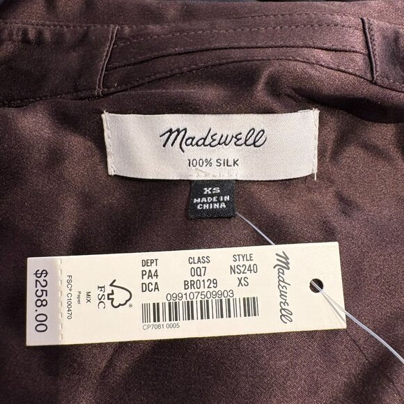 Madewell Silk Belted Midi Shirtdress Women's Size XS in Brown New Without Tags! - Picture 4 of 6